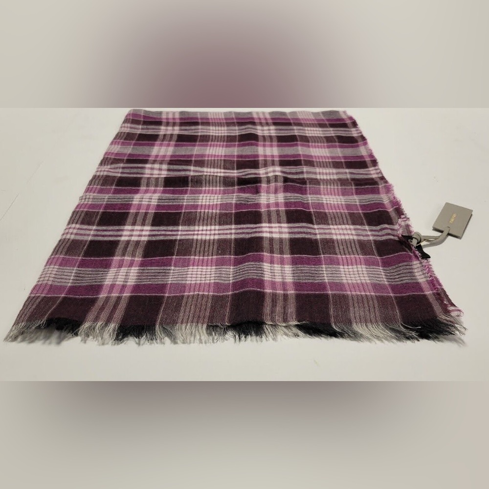 TOM FORD Purple & White Plaid Cashmere Blend Fringed Scarf $695